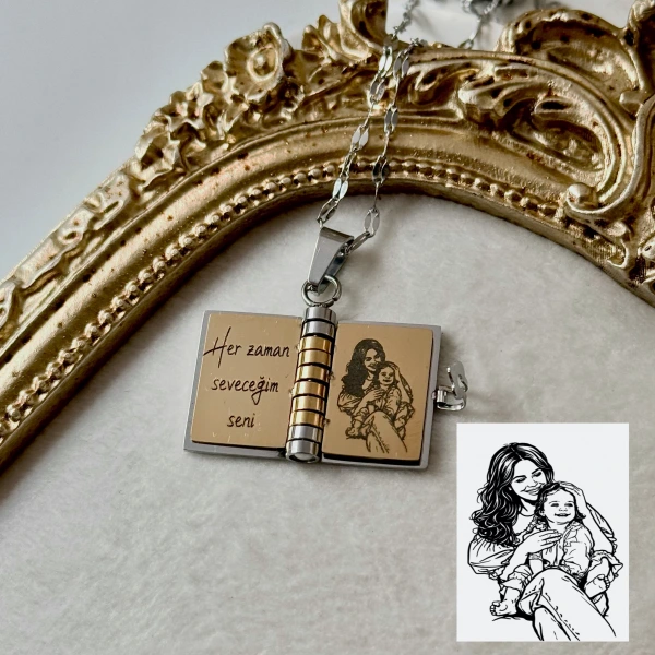 3 Fotoğraflı 4 Sayfa Yazılı Kitap Kolye