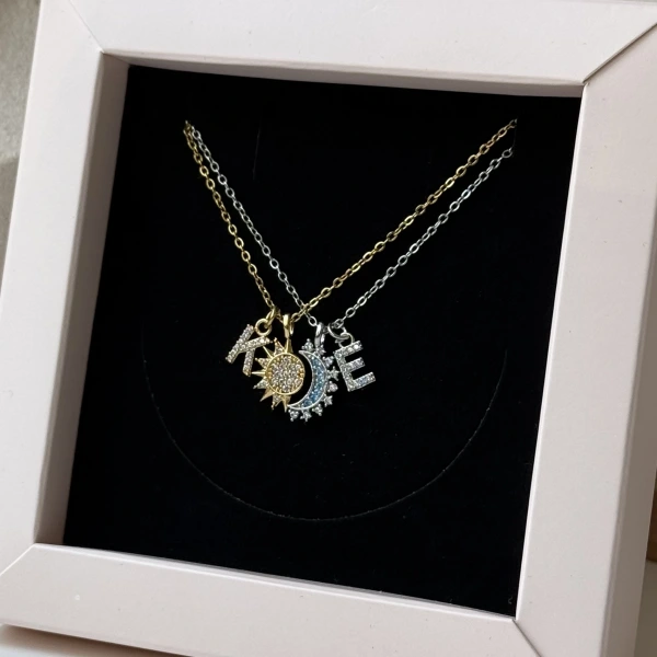 Harfli Güneş&Ay Çift/Arkadaş Kolyeleri