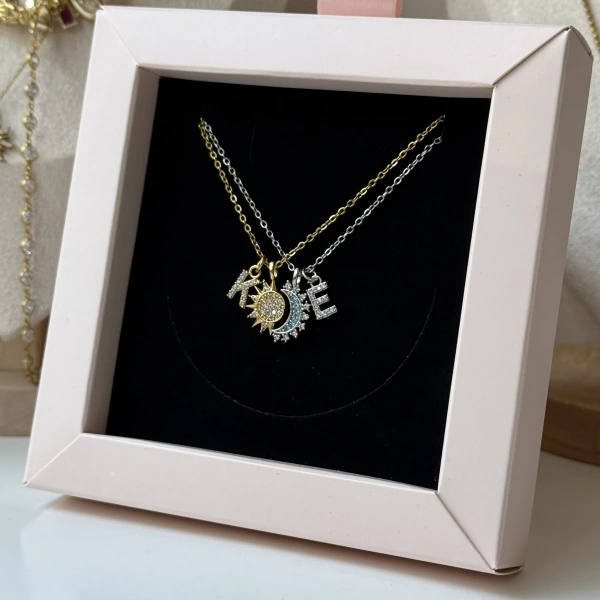 Harfli Güneş&Ay Çift/Arkadaş Kolyeleri