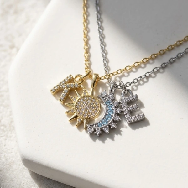 Harfli Güneş&Ay Çift/Arkadaş Kolyeleri