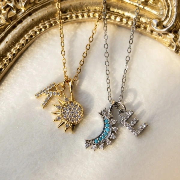 Harfli Güneş&Ay Çift/Arkadaş Kolyeleri