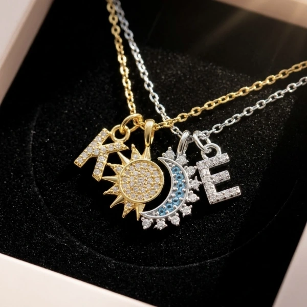 Harfli Güneş&Ay Çift/Arkadaş Kolyeleri