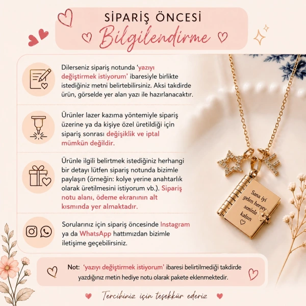 Yıldız Charmlı ve Harfli Şiirli Kitap Kolye