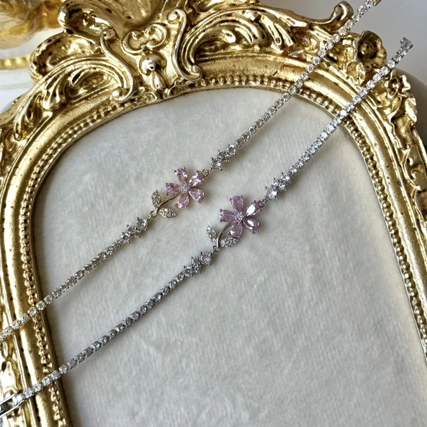 Pembe Çiçek Taşlı Bileklik