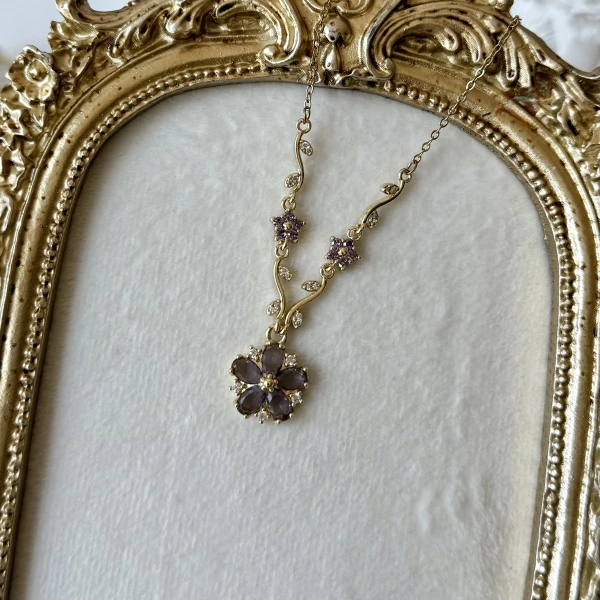 Mor Taşlı Moonvine Kolye