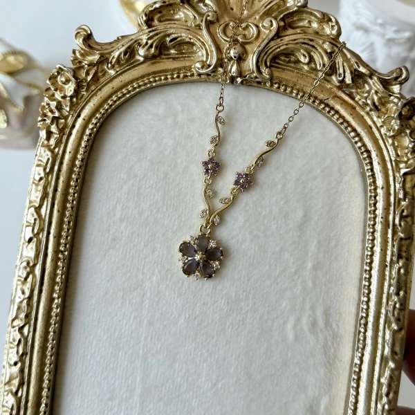 Mor Taşlı Moonvine Kolye