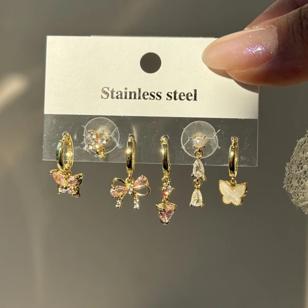 Crystal Butterfly 6lı Küpe Seti