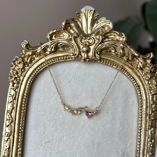 Pembe Kalpli Fiyonk Kolye