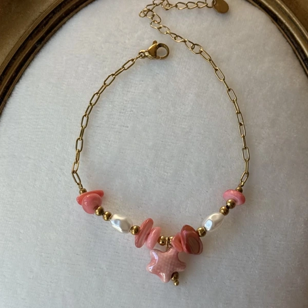 Pembe Yıldızlı Zincir Bileklik