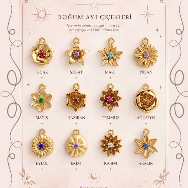 Harfli Burç Çiçeği ve Anlamlı Charm Kolyesi