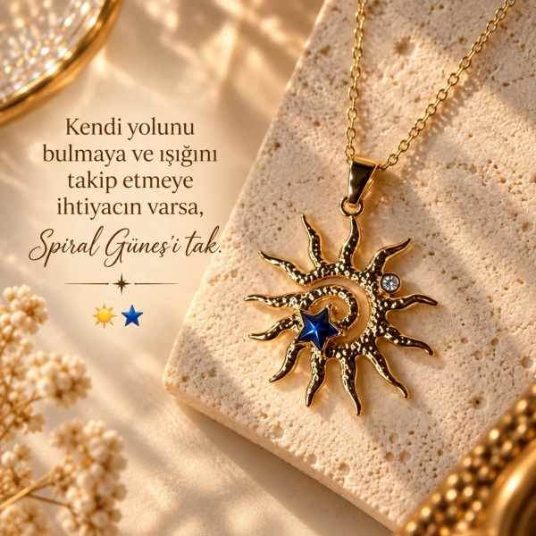 Yıldızlı Spiral Güneş Kolye