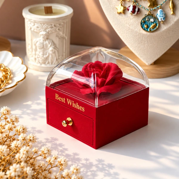 Kırmızı Güllü Hediye Takı Kutusu
