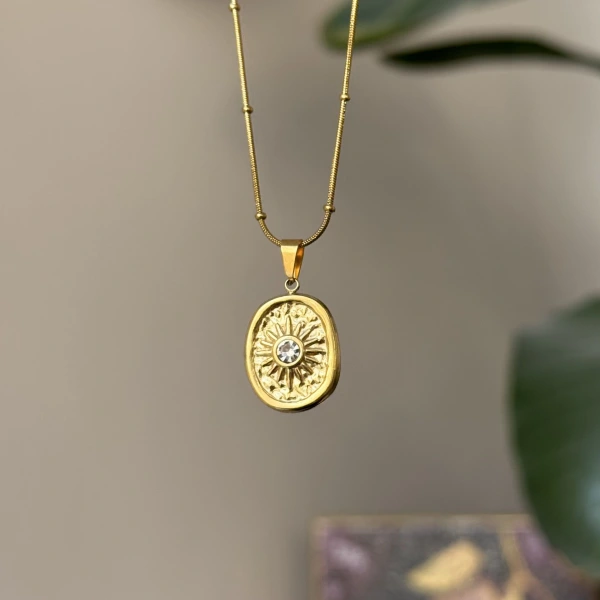 Vintage Güneş Taşlı Kolye