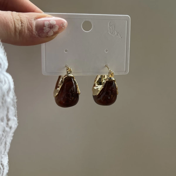 Akik Taşlı Vintage Küpe | Çelik
