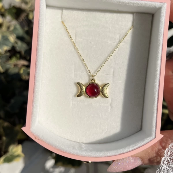 Kırmızı Ay Dönümleri Kolye I 925 Gümüş