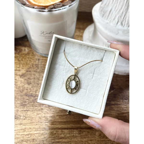 Ay Taşlı Oval Kuzey Yıldızı Kolye | Çelik