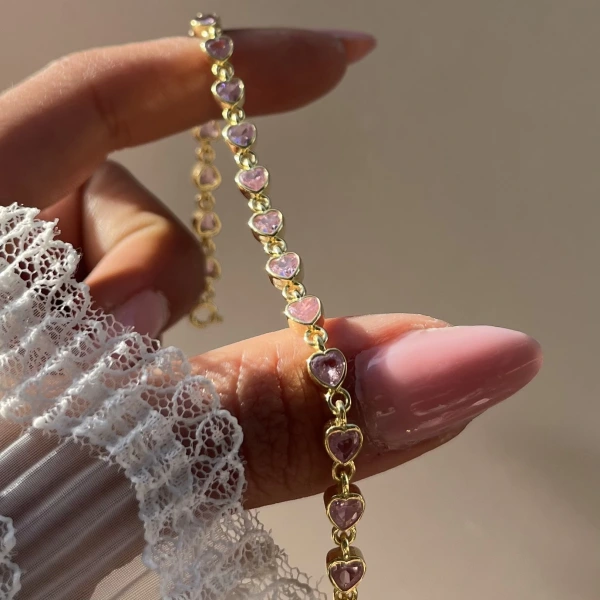 Pembe Kalpli Su Yolu Bileklik I 925 Gümüş