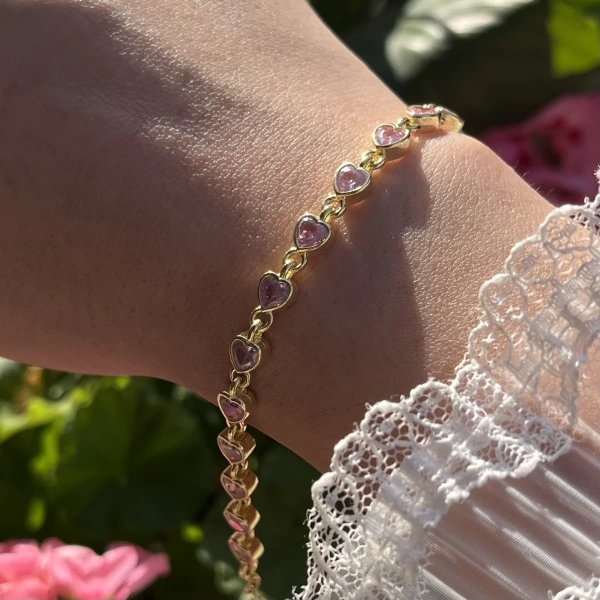 Pembe Kalpli Su Yolu Bileklik I 925 Gümüş