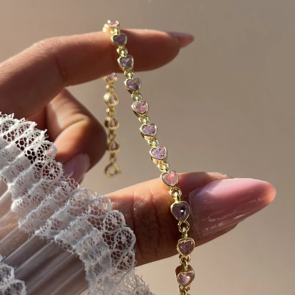 Pembe Kalpli Su Yolu Bileklik I 925 Gümüş