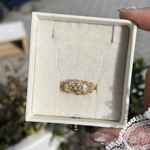 Beyaz Taşlı Vintage Yüzük I 14 Altın Kaplama