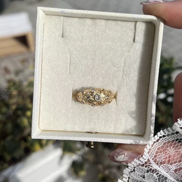Beyaz Taşlı Vintage Yüzük I 14 Altın Kaplama