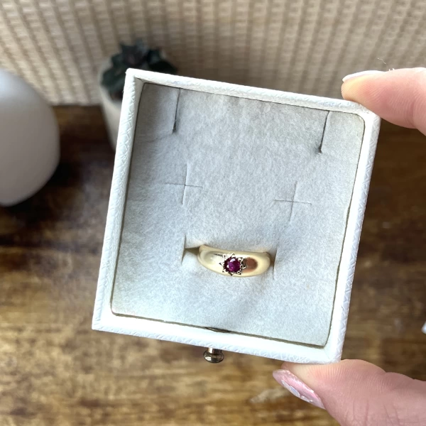 Bordo Taşlı Vintage Yüzük I 14 Altın Kaplama
