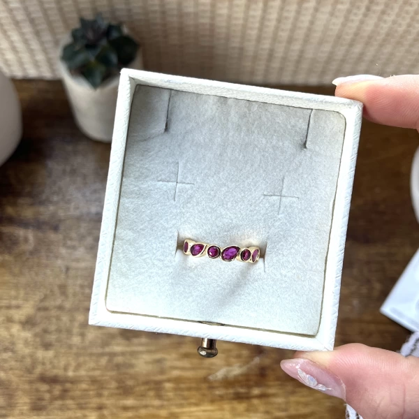 Bordo Taşlı Vintage Yüzük I 14 Altın Kaplama