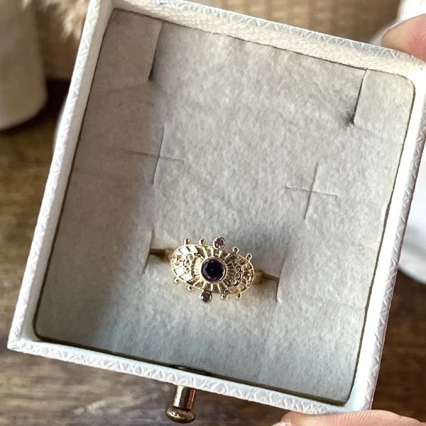 Bordo Taşlı Vintage Yüzük I 14 Altın Kaplama
