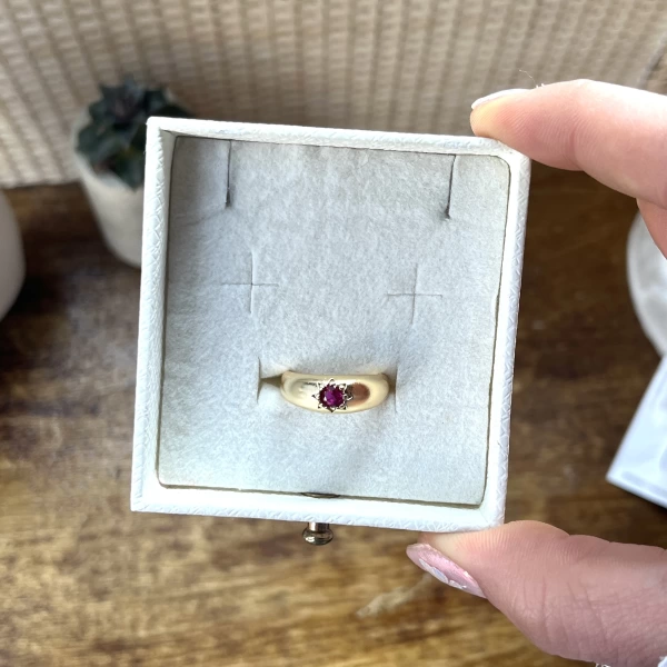 Bordo Taşlı Vintage Yüzük I 14 Altın Kaplama