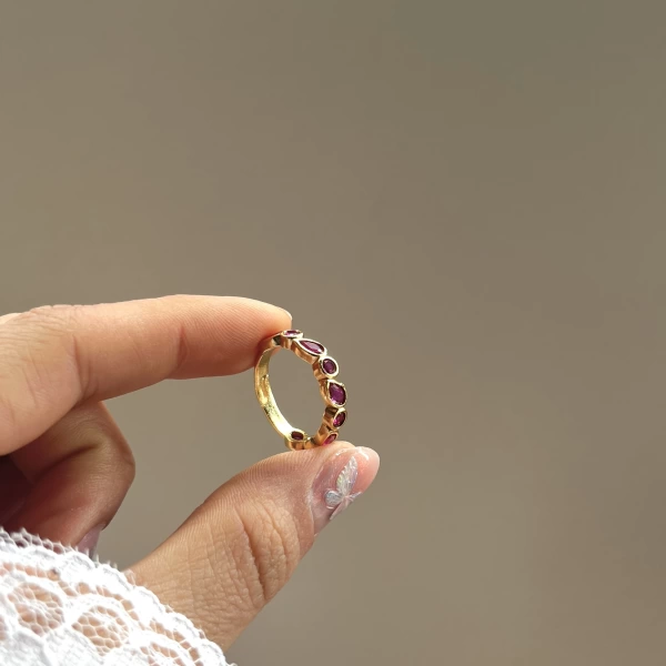 Bordo Taşlı Vintage Yüzük I 14 Altın Kaplama