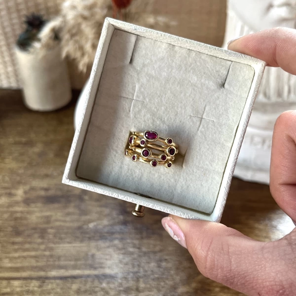 Bordo Taşlı Vintage Yüzük I 14 Altın Kaplama