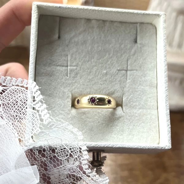 Bordo Taşlı Vintage Yüzük I 14 Altın Kaplama