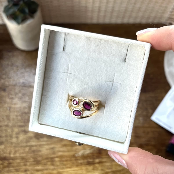 Bordo Taşlı Vintage Yüzük I 14 Altın Kaplama