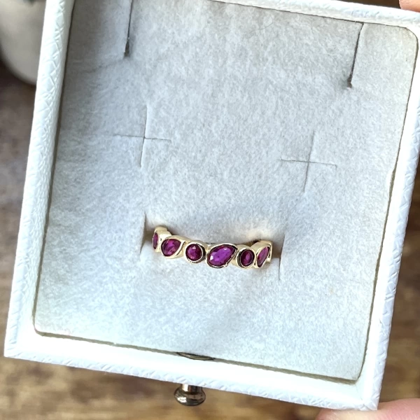 Bordo Taşlı Vintage Yüzük I 14 Altın Kaplama