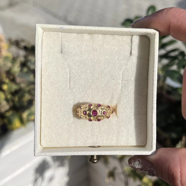Bordo Taşlı Vintage Yüzük I 14 Altın Kaplama