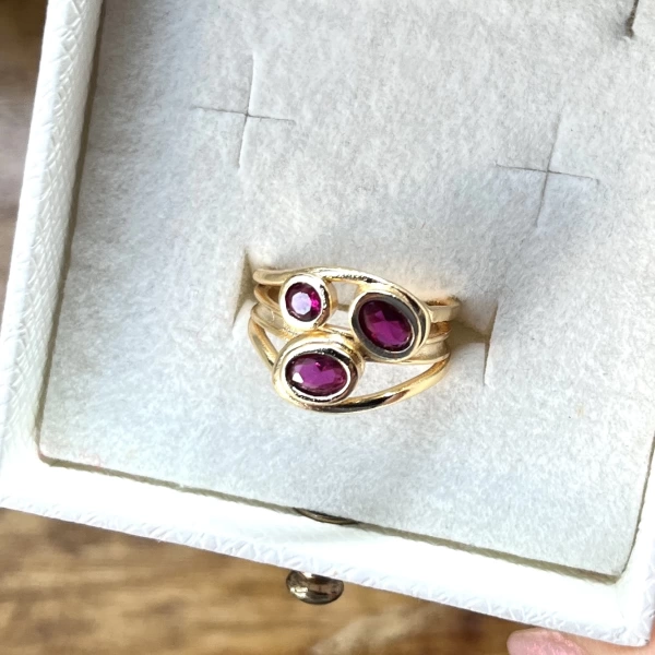 Bordo Taşlı Vintage Yüzük I 14 Altın Kaplama