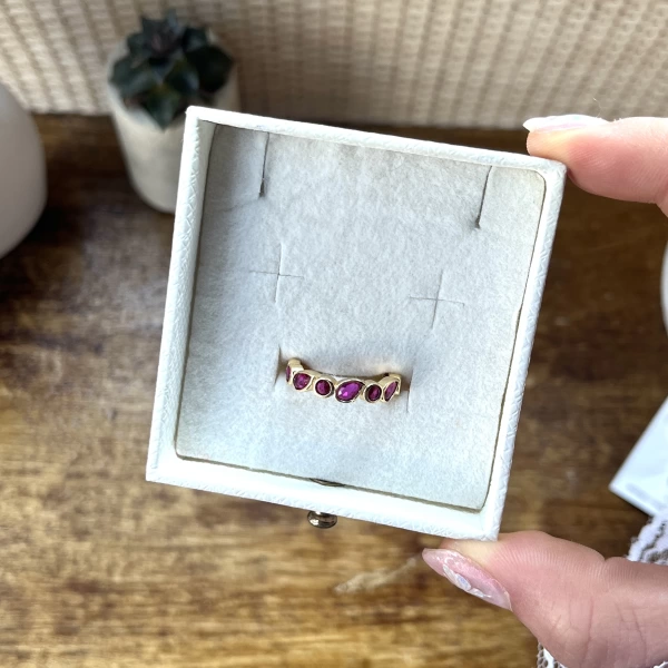 Bordo Taşlı Vintage Yüzük I 14 Altın Kaplama