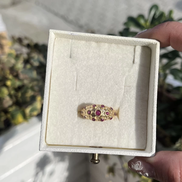 Bordo Taşlı Vintage Yüzük I 14 Altın Kaplama