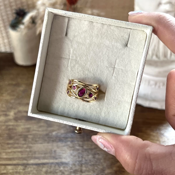 Bordo Taşlı Vintage Yüzük I 14 Altın Kaplama