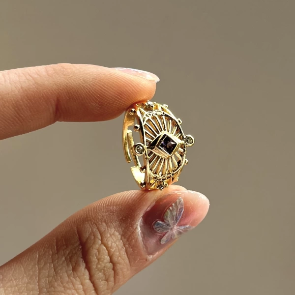 Bordo Taşlı Vintage Yüzük I 14 Altın Kaplama