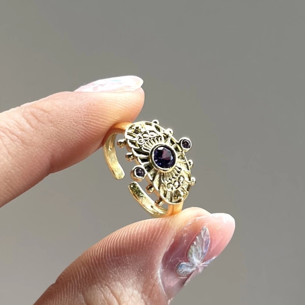 Bordo Taşlı Vintage Yüzük I 14 Altın Kaplama