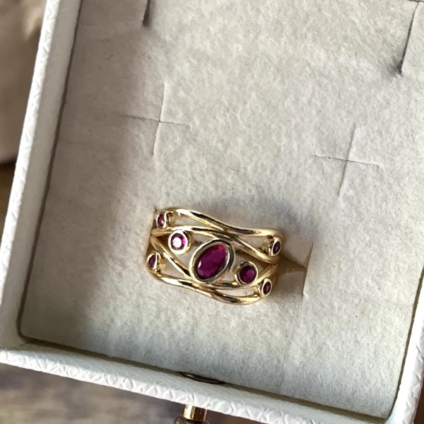 Bordo Taşlı Vintage Yüzük I 14 Altın Kaplama