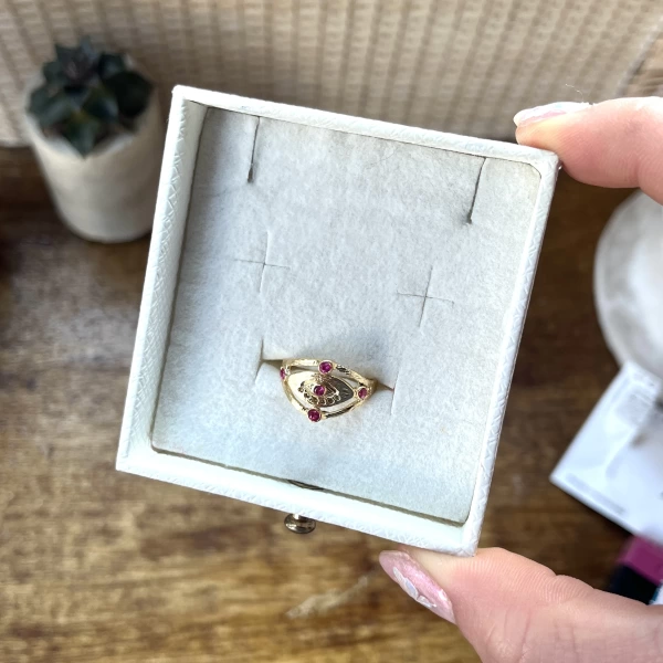 Bordo Taşlı Göz Vintage Yüzük I 14 Altın Kaplama