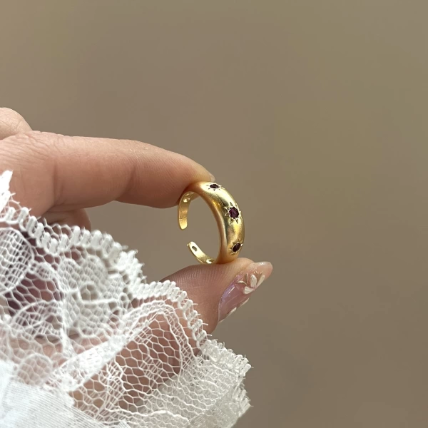 Bordo Taşlı Vintage Yüzük I 14 Altın Kaplama