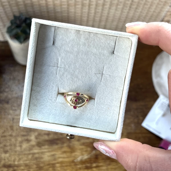 Bordo Taşlı Göz Vintage Yüzük I 14 Altın Kaplama