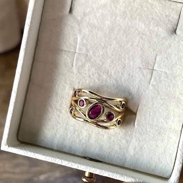 Bordo Taşlı Vintage Yüzük I 14 Altın Kaplama