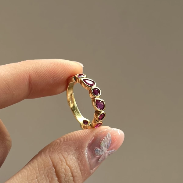 Bordo Taşlı Vintage Yüzük I 14 Altın Kaplama