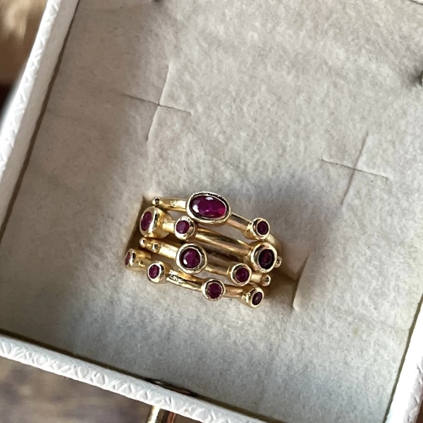 Bordo Taşlı Vintage Yüzük I 14 Altın Kaplama
