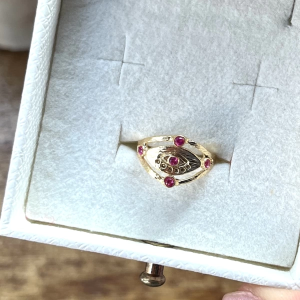 Bordo Taşlı Göz Vintage Yüzük I 14 Altın Kaplama