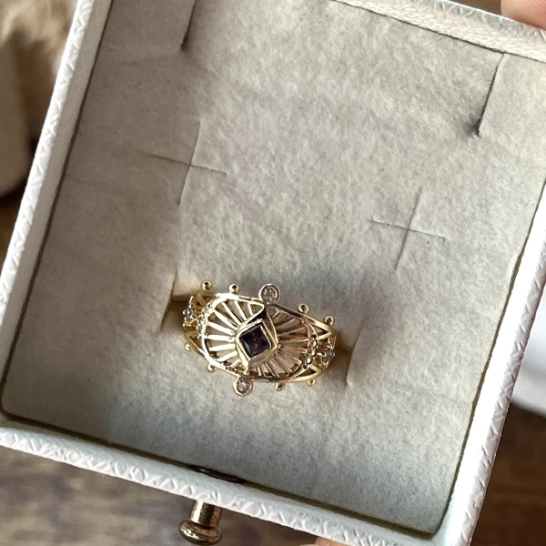 Bordo Taşlı Vintage Yüzük I 14 Altın Kaplama